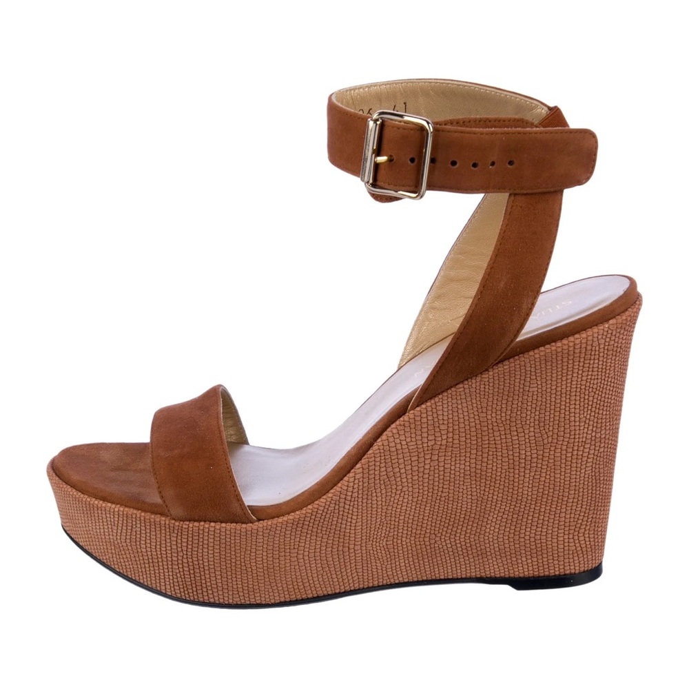 Stuart Weitzman Suede Brown Wedge Sandals